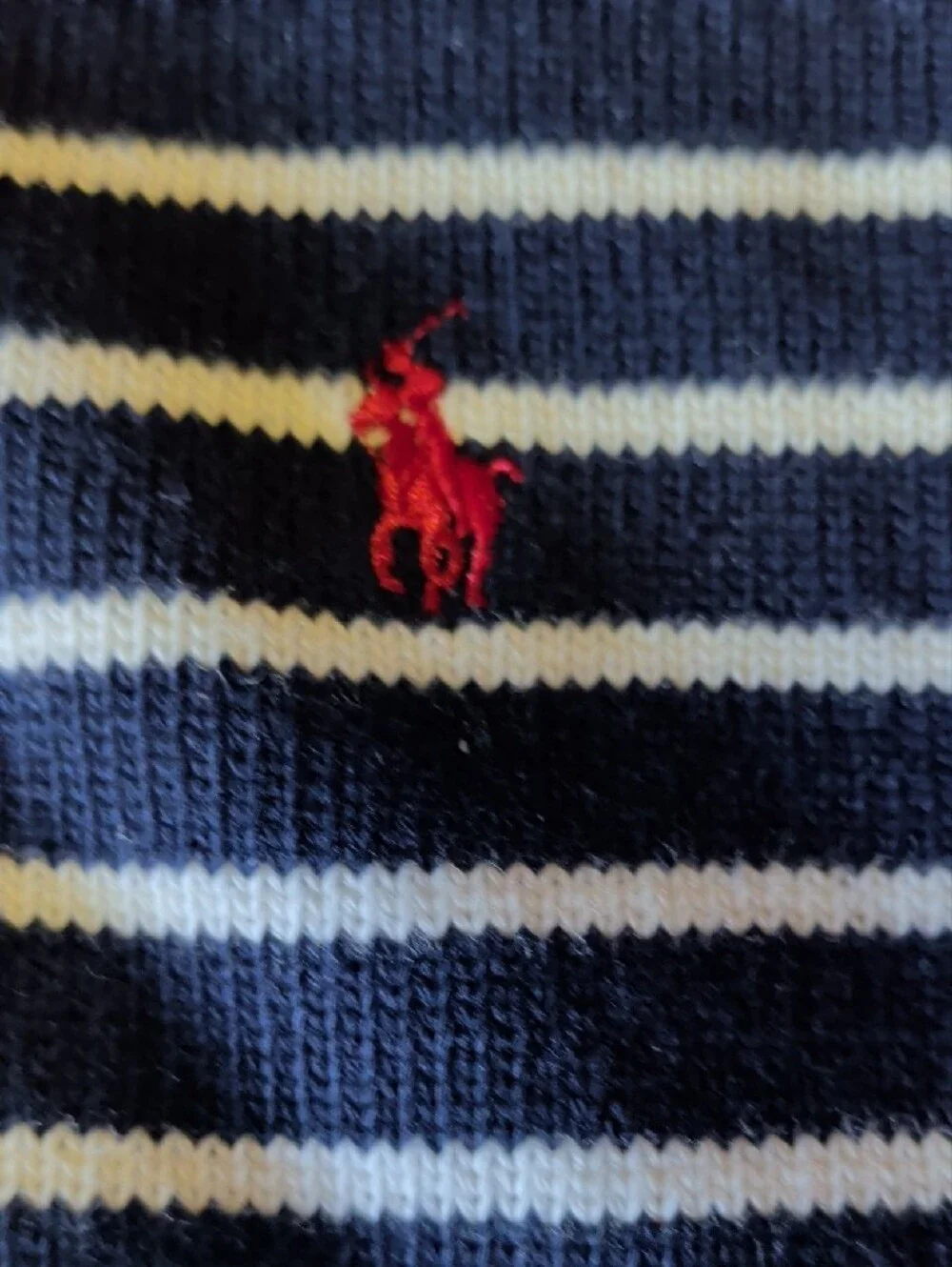 Polo by Ralph Lauren Navy & White Striped Crew Socks with Red Pony